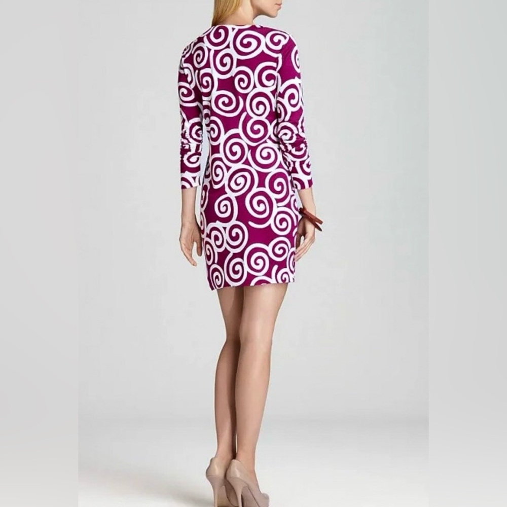 Diane von Furstenberg Reina Silk Jersey Dress Shift Purple Long Sleeve Sz 8 EUC - Picture 3 of 11